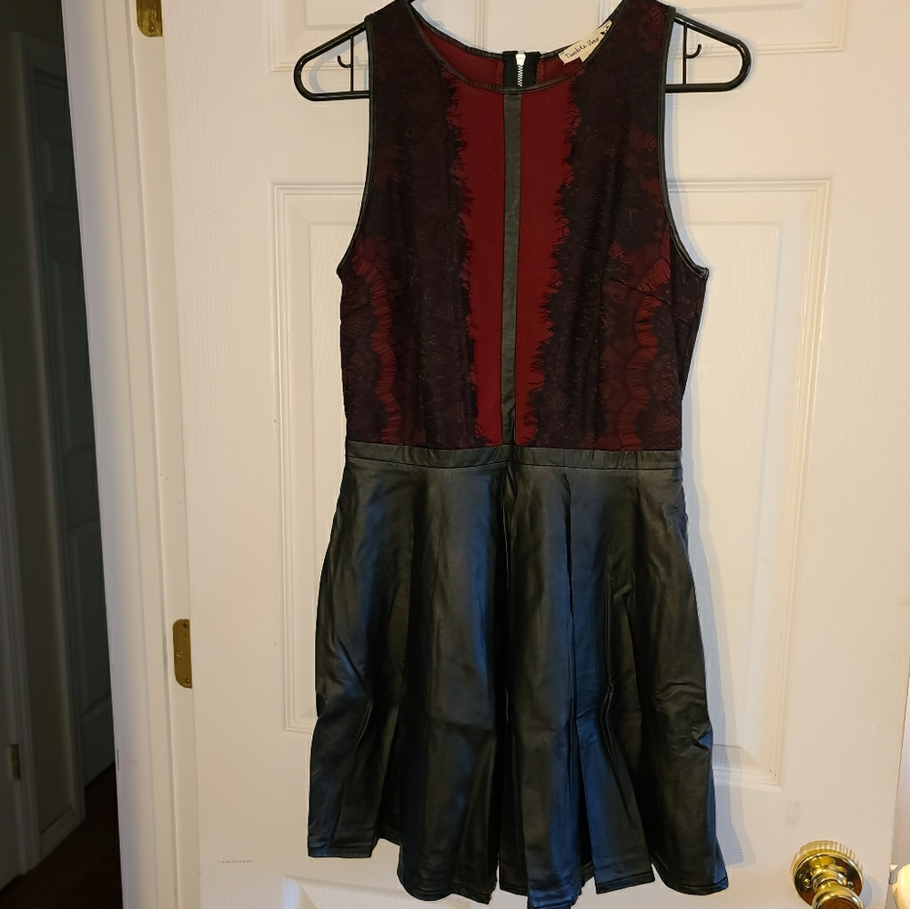 Mystique Boutique Lace & Faux Leather Skater Dress